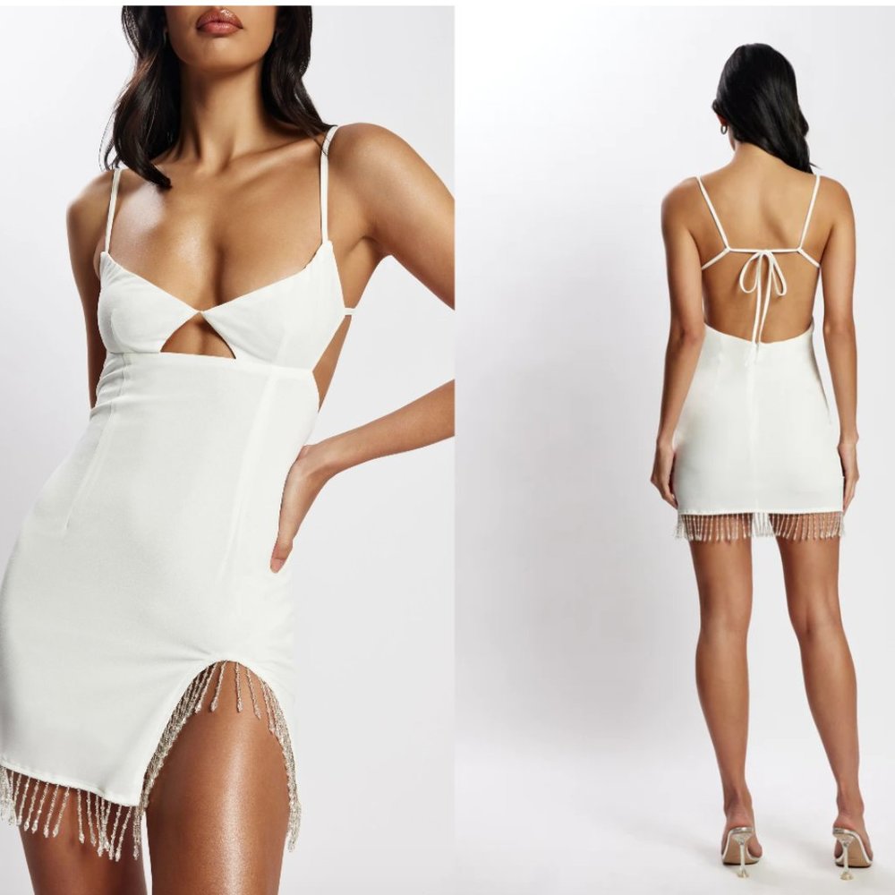 Meshki Fringe Mini Dress - White